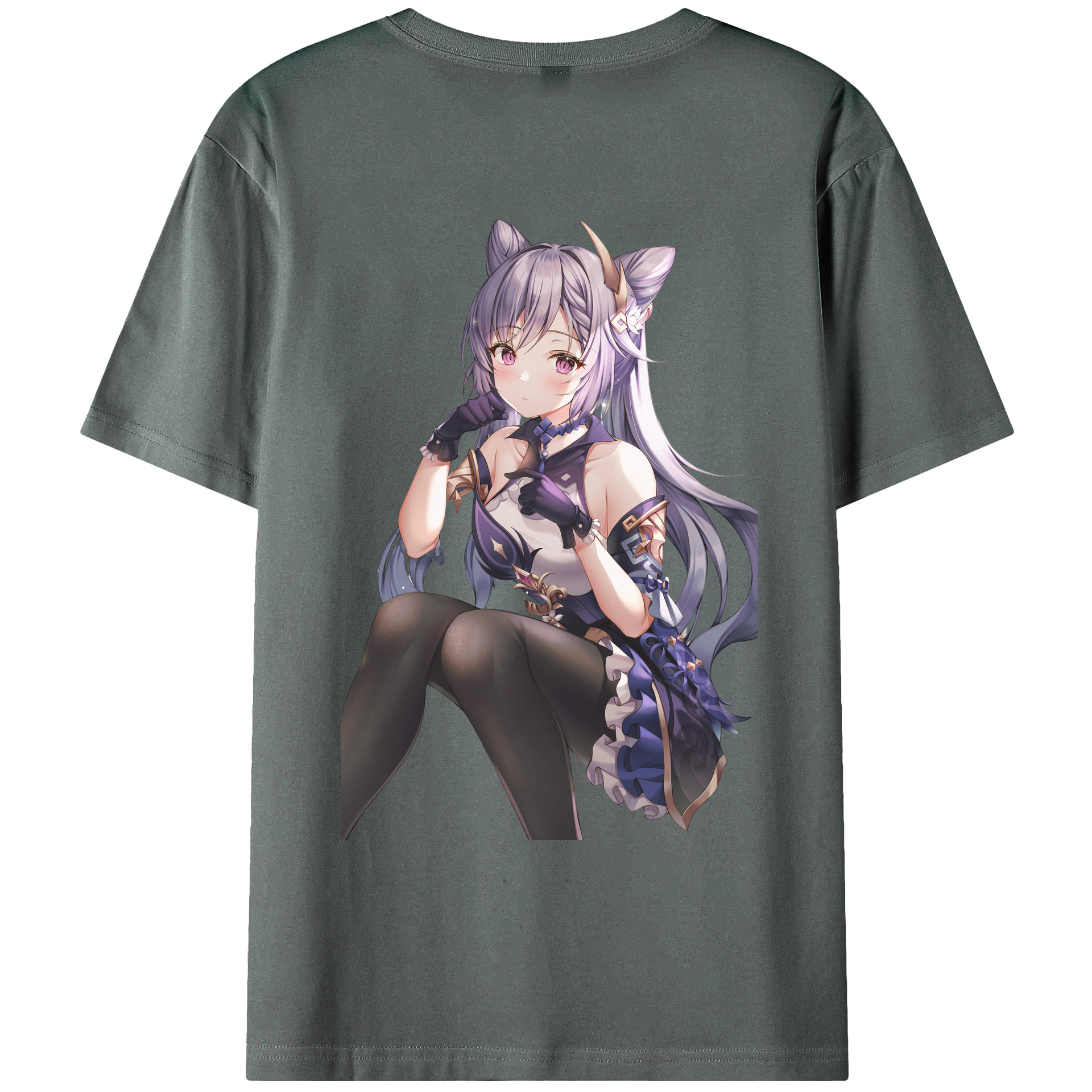 げんし神 刻晴 こくせい genshin Kokusei 綿100％ メンズ半袖Tシャツ（バックプリント） 通気性